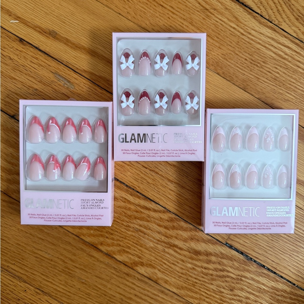 GLAMNETIC Pink Press-On Nail Set – Blush & Rose Accent